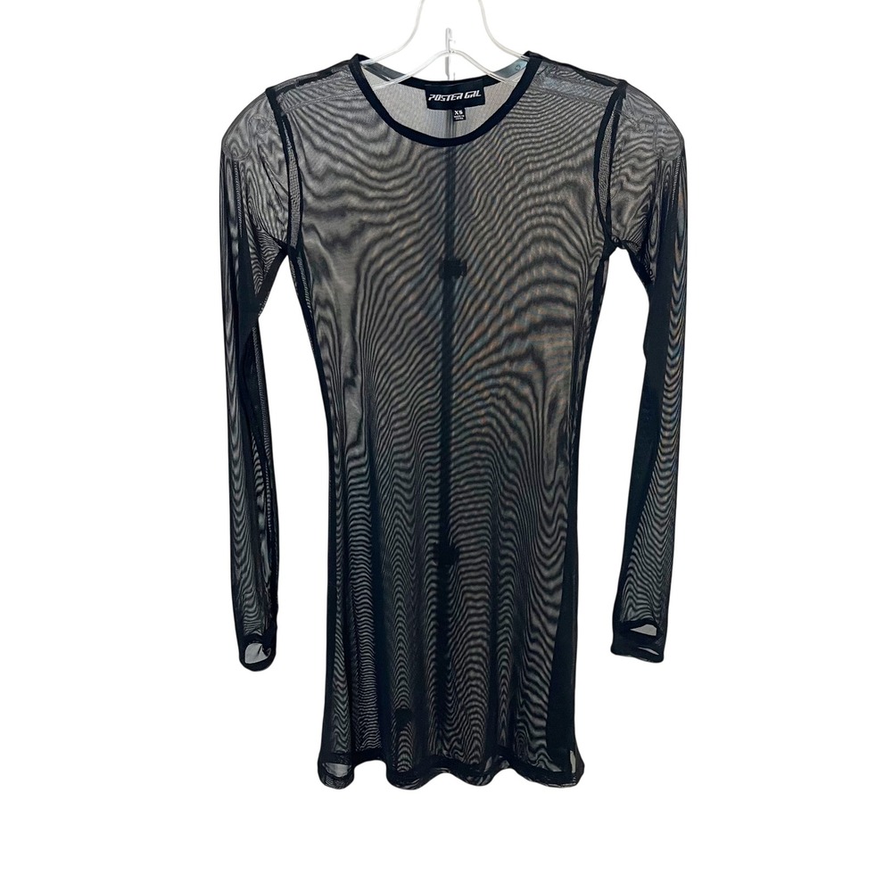 Poster‎ Girl Black Sheer Mesh Long Sleeve Mini Dress Thumbholes Whimsigoth - XS